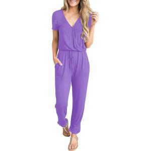 imagePRETTYGARDEN Jumpsuits for Women 2025 Spring Summer Casual Dressy Short Sleeve Romper Airport Vacation Travel OutfitsPurple