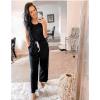 imagePRETTYGARDEN One Piece Jumpsuits for Women 2025 Summer Casual Drawstring Sleeveless Tank Romper Beach Vacation OutfitsAblack