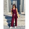 imagePRETTYGARDEN One Piece Jumpsuits for Women 2025 Summer Casual Drawstring Sleeveless Tank Romper Beach Vacation OutfitsZwine Red