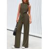 imagePRETTYGARDEN Spring Jumpsuits for Women Casual Dressy 2025 One Piece Outfits Sleeveless Mock Neck Wide Leg Pants RompersArmy Green