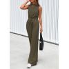imagePRETTYGARDEN Spring Jumpsuits for Women Casual Dressy 2025 One Piece Outfits Sleeveless Mock Neck Wide Leg Pants RompersArmy Green