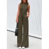 imagePRETTYGARDEN Spring Jumpsuits for Women Casual Dressy 2025 One Piece Outfits Sleeveless Mock Neck Wide Leg Pants RompersArmy Green