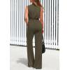 imagePRETTYGARDEN Spring Jumpsuits for Women Casual Dressy 2025 One Piece Outfits Sleeveless Mock Neck Wide Leg Pants RompersArmy Green