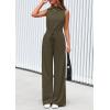 imagePRETTYGARDEN Spring Jumpsuits for Women Casual Dressy 2025 One Piece Outfits Sleeveless Mock Neck Wide Leg Pants RompersArmy Green