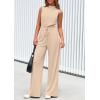 imagePRETTYGARDEN Spring Jumpsuits for Women Casual Dressy 2025 One Piece Outfits Sleeveless Mock Neck Wide Leg Pants RompersBeige