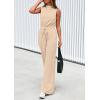 imagePRETTYGARDEN Spring Jumpsuits for Women Casual Dressy 2025 One Piece Outfits Sleeveless Mock Neck Wide Leg Pants RompersBeige