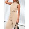 imagePRETTYGARDEN Spring Jumpsuits for Women Casual Dressy 2025 One Piece Outfits Sleeveless Mock Neck Wide Leg Pants RompersBeige
