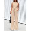 imagePRETTYGARDEN Spring Jumpsuits for Women Casual Dressy 2025 One Piece Outfits Sleeveless Mock Neck Wide Leg Pants RompersBeige