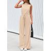 imagePRETTYGARDEN Spring Jumpsuits for Women Casual Dressy 2025 One Piece Outfits Sleeveless Mock Neck Wide Leg Pants RompersBeige
