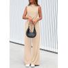 imagePRETTYGARDEN Spring Jumpsuits for Women Casual Dressy 2025 One Piece Outfits Sleeveless Mock Neck Wide Leg Pants RompersBeige