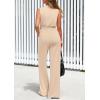 imagePRETTYGARDEN Spring Jumpsuits for Women Casual Dressy 2025 One Piece Outfits Sleeveless Mock Neck Wide Leg Pants RompersBeige