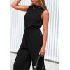 imagePRETTYGARDEN Spring Jumpsuits for Women Casual Dressy 2025 One Piece Outfits Sleeveless Mock Neck Wide Leg Pants RompersBlack