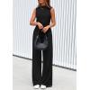 imagePRETTYGARDEN Spring Jumpsuits for Women Casual Dressy 2025 One Piece Outfits Sleeveless Mock Neck Wide Leg Pants RompersBlack