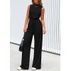 imagePRETTYGARDEN Spring Jumpsuits for Women Casual Dressy 2025 One Piece Outfits Sleeveless Mock Neck Wide Leg Pants RompersBlack