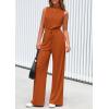 imagePRETTYGARDEN Spring Jumpsuits for Women Casual Dressy 2025 One Piece Outfits Sleeveless Mock Neck Wide Leg Pants RompersBrick Red