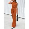 imagePRETTYGARDEN Spring Jumpsuits for Women Casual Dressy 2025 One Piece Outfits Sleeveless Mock Neck Wide Leg Pants RompersBrick Red