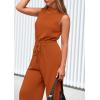 imagePRETTYGARDEN Spring Jumpsuits for Women Casual Dressy 2025 One Piece Outfits Sleeveless Mock Neck Wide Leg Pants RompersBrick Red