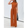 imagePRETTYGARDEN Spring Jumpsuits for Women Casual Dressy 2025 One Piece Outfits Sleeveless Mock Neck Wide Leg Pants RompersBrick Red