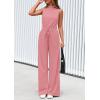imagePRETTYGARDEN Spring Jumpsuits for Women Casual Dressy 2025 One Piece Outfits Sleeveless Mock Neck Wide Leg Pants RompersDusty Pink