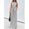 imagePRETTYGARDEN Spring Jumpsuits for Women Casual Dressy 2025 One Piece Outfits Sleeveless Mock Neck Wide Leg Pants RompersGrey