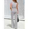 imagePRETTYGARDEN Spring Jumpsuits for Women Casual Dressy 2025 One Piece Outfits Sleeveless Mock Neck Wide Leg Pants RompersGrey