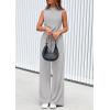 imagePRETTYGARDEN Spring Jumpsuits for Women Casual Dressy 2025 One Piece Outfits Sleeveless Mock Neck Wide Leg Pants RompersGrey