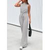 imagePRETTYGARDEN Spring Jumpsuits for Women Casual Dressy 2025 One Piece Outfits Sleeveless Mock Neck Wide Leg Pants RompersGrey