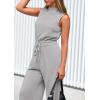 imagePRETTYGARDEN Spring Jumpsuits for Women Casual Dressy 2025 One Piece Outfits Sleeveless Mock Neck Wide Leg Pants RompersGrey