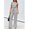 imagePRETTYGARDEN Spring Jumpsuits for Women Casual Dressy 2025 One Piece Outfits Sleeveless Mock Neck Wide Leg Pants RompersGrey