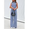 imagePRETTYGARDEN Spring Jumpsuits for Women Casual Dressy 2025 One Piece Outfits Sleeveless Mock Neck Wide Leg Pants RompersHaze Blue