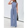 imagePRETTYGARDEN Spring Jumpsuits for Women Casual Dressy 2025 One Piece Outfits Sleeveless Mock Neck Wide Leg Pants RompersHaze Blue