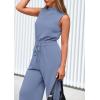 imagePRETTYGARDEN Spring Jumpsuits for Women Casual Dressy 2025 One Piece Outfits Sleeveless Mock Neck Wide Leg Pants RompersHaze Blue