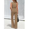 imagePRETTYGARDEN Spring Jumpsuits for Women Casual Dressy 2025 One Piece Outfits Sleeveless Mock Neck Wide Leg Pants RompersKhaki