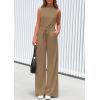 imagePRETTYGARDEN Spring Jumpsuits for Women Casual Dressy 2025 One Piece Outfits Sleeveless Mock Neck Wide Leg Pants RompersKhaki