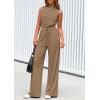 imagePRETTYGARDEN Spring Jumpsuits for Women Casual Dressy 2025 One Piece Outfits Sleeveless Mock Neck Wide Leg Pants RompersKhaki