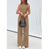 imagePRETTYGARDEN Spring Jumpsuits for Women Casual Dressy 2025 One Piece Outfits Sleeveless Mock Neck Wide Leg Pants RompersKhaki