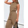 imagePRETTYGARDEN Spring Jumpsuits for Women Casual Dressy 2025 One Piece Outfits Sleeveless Mock Neck Wide Leg Pants RompersKhaki