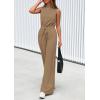 imagePRETTYGARDEN Spring Jumpsuits for Women Casual Dressy 2025 One Piece Outfits Sleeveless Mock Neck Wide Leg Pants RompersKhaki
