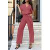 imagePRETTYGARDEN Womens One Piece Jumpsuits Dressy Casual Summer Short Sleeve Wrap V Neck Belted Wide Leg Pants RomperDark Pink