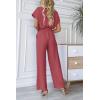 imagePRETTYGARDEN Womens One Piece Jumpsuits Dressy Casual Summer Short Sleeve Wrap V Neck Belted Wide Leg Pants RomperDark Pink