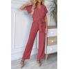 imagePRETTYGARDEN Womens One Piece Jumpsuits Dressy Casual Summer Short Sleeve Wrap V Neck Belted Wide Leg Pants RomperDark Pink