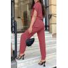 imagePRETTYGARDEN Womens One Piece Jumpsuits Dressy Casual Summer Short Sleeve Wrap V Neck Belted Wide Leg Pants RomperDark Pink