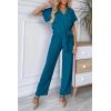 imagePRETTYGARDEN Womens One Piece Jumpsuits Dressy Casual Summer Short Sleeve Wrap V Neck Belted Wide Leg Pants RomperLake Blue