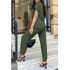 imagePRETTYGARDEN Womens One Piece Jumpsuits Dressy Casual Summer Short Sleeve Wrap V Neck Belted Wide Leg Pants RomperLight Army Green