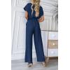 imagePRETTYGARDEN Womens One Piece Jumpsuits Dressy Casual Summer Short Sleeve Wrap V Neck Belted Wide Leg Pants RomperNavy