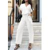 imagePRETTYGARDEN Womens One Piece Jumpsuits Dressy Casual Summer Short Sleeve Wrap V Neck Belted Wide Leg Pants RomperWhite