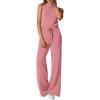 imagePRETTYGARDEN Spring Jumpsuits for Women Casual Dressy 2025 One Piece Outfits Sleeveless Mock Neck Wide Leg Pants RompersDusty Pink