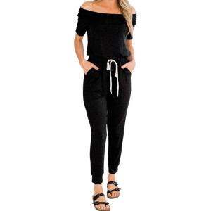 imagePRETTYGARDEN One Piece Jumpsuits for Women 2025 Summer Casual Drawstring Sleeveless Tank Romper Beach Vacation OutfitsBlack