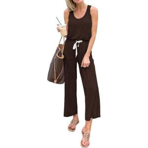 imagePRETTYGARDEN One Piece Jumpsuits for Women 2025 Summer Casual Drawstring Sleeveless Tank Romper Beach Vacation OutfitsZcoffee