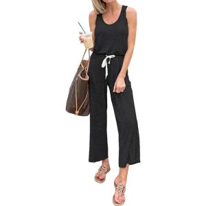 imagePRETTYGARDEN One Piece Jumpsuits for Women 2025 Summer Casual Drawstring Sleeveless Tank Romper Beach Vacation OutfitsZdark Grey
